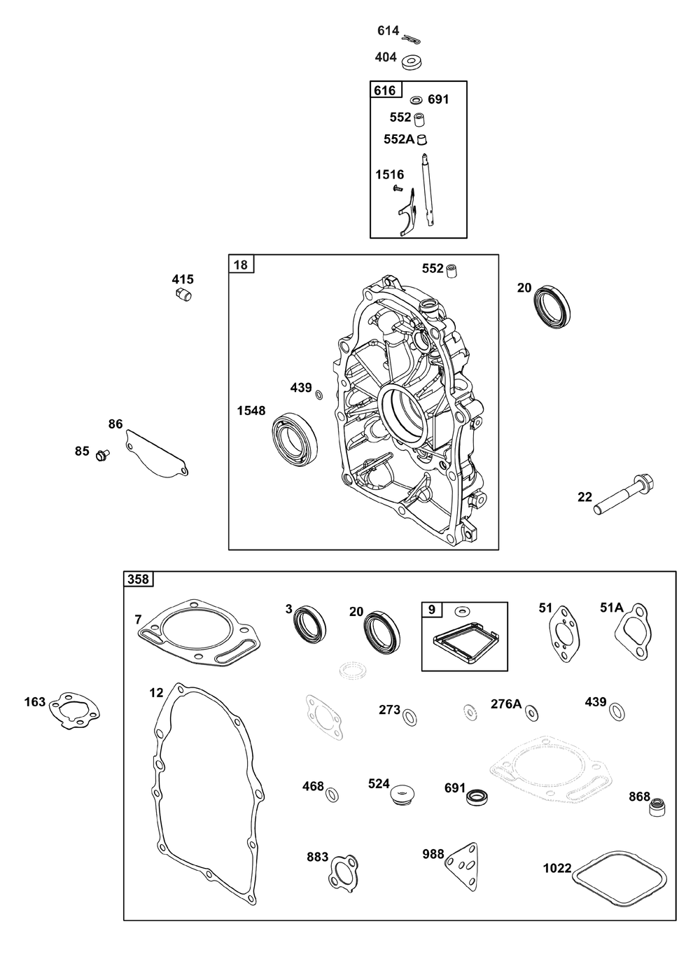 Crankcase Cover/Sump Group Diagram and Parts List for 356447-3539-G1 200000 - 399999 Briggs and Stratton Engine